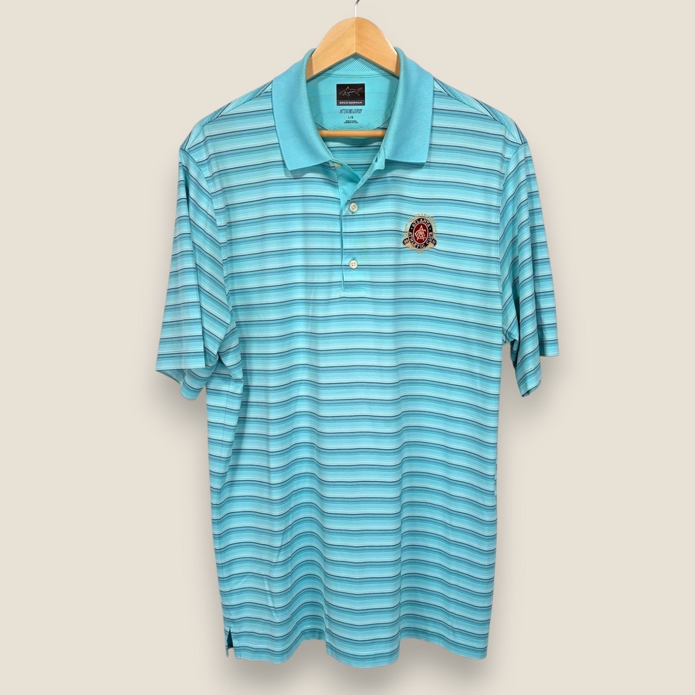 Greg Norman 2 Below Performance Polo Shirt Men Large Turquoise Atlanta Athletic